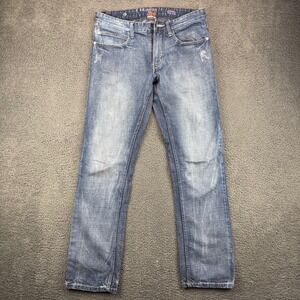 Fresh Brand Mens Jeans W32 L33 Blue Wash Denim Distressed Straight Fit